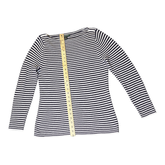 Lauren Ralph Lauren Navy White Striped Cotton Sweater Sz XL Nautical Preppy EUC - Picture 4 of 13